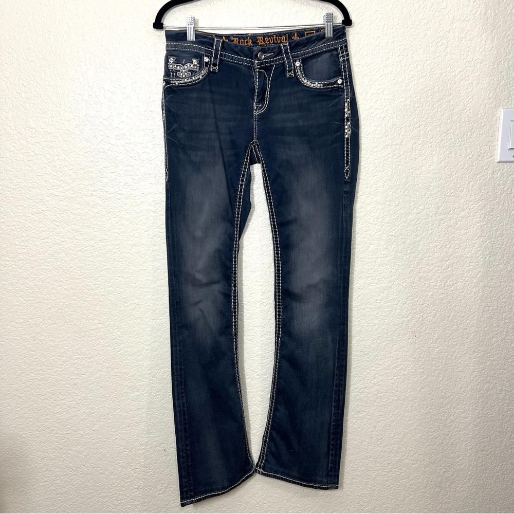 Rock Revival Eloise Easy Boot Cut Jeans Pants Rhinestones Blue Size 27